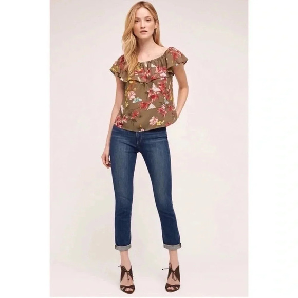 Anthropologie | Maeve | Green Floral Valitta Off Shoulder Blouse Size Small S - Picture 5 of 5